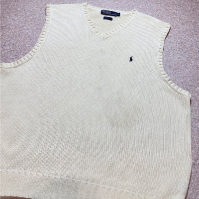 画像3: 「Polo by Ralph Lauren (ポロラルフローレン)」90s 00s 10s XLサイズ コットン オフホワイト ポニー刺繍 ローゲージ ニット ベスト