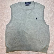 画像1: 「Polo by Ralph Lauren (ポロラルフローレン)」90s 00s 10s XLサイズ ピマコットン ライトグレー ポニー刺繍 ニット ベスト (1)