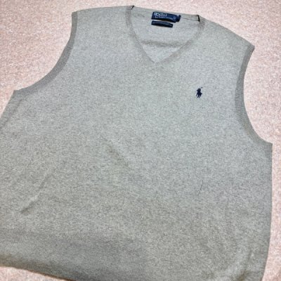 画像3: 「Polo by Ralph Lauren (ポロラルフローレン)」90s 00s 10s XLサイズ ピマコットン ライトグレー ポニー刺繍 ニット ベスト