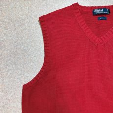 画像2: 「Polo by Ralph Lauren (ポロラルフローレン)」90s 00s 10s XLサイズ コットン レッド ポニー刺繍 ローゲージ ニット ベスト (2)