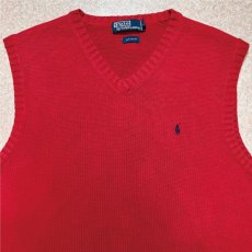 画像3: 「Polo by Ralph Lauren (ポロラルフローレン)」90s 00s 10s XLサイズ コットン レッド ポニー刺繍 ローゲージ ニット ベスト (3)