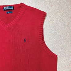 画像4: 「Polo by Ralph Lauren (ポロラルフローレン)」90s 00s 10s XLサイズ コットン レッド ポニー刺繍 ローゲージ ニット ベスト (4)