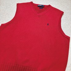 画像14: 「Polo by Ralph Lauren (ポロラルフローレン)」90s 00s 10s XLサイズ コットン レッド ポニー刺繍 ローゲージ ニット ベスト (14)