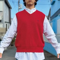 画像15: 「Polo by Ralph Lauren (ポロラルフローレン)」90s 00s 10s XLサイズ コットン レッド ポニー刺繍 ローゲージ ニット ベスト (15)