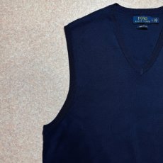 画像2: 「POLO RALPH LAUREN(ポロラルフローレン)」10s 20s LGサイズ ピマコットン ネイビー ポニー刺繍 ニット ベスト (2)