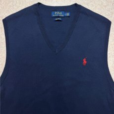 画像3: 「POLO RALPH LAUREN(ポロラルフローレン)」10s 20s LGサイズ ピマコットン ネイビー ポニー刺繍 ニット ベスト (3)