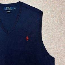 画像4: 「POLO RALPH LAUREN(ポロラルフローレン)」10s 20s LGサイズ ピマコットン ネイビー ポニー刺繍 ニット ベスト (4)