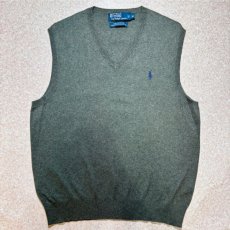画像1: 「Polo by Ralph Lauren (ポロラルフローレン)」90s 00s 10s Mサイズ ピマコットン オリーブ ポニー刺繍 ニット ベスト (1)