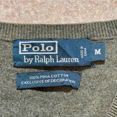 画像2: 「Polo by Ralph Lauren (ポロラルフローレン)」90s 00s 10s Mサイズ ピマコットン オリーブ ポニー刺繍 ニット ベスト