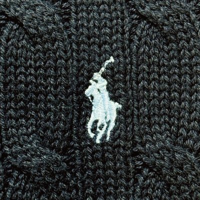 画像1: 「Polo by Ralph Lauren (ポロラルフローレン)」90s 00s 10s ボーイズ L(16/18) Mサイズ相当 コットン ネイビー ケーブル編み ポニー刺繍 ニット ベスト