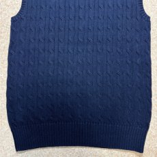 画像5: 「Polo by Ralph Lauren (ポロラルフローレン)」90s 00s 10s ボーイズ XL(18-20) M〜Lサイズ相当 コットン ネイビー ケーブル編み ポニー刺繍 ニット ベスト (5)
