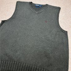 画像13: 「Polo by Ralph Lauren (ポロラルフローレン)」90s 00s 10s Lサイズ コットン チャコールグレー ポニー刺繍 ローゲージ ニット ベスト (13)