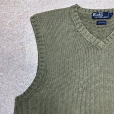 画像2: 「Polo by Ralph Lauren (ポロラルフローレン)」90s 00s 10s Lサイズ コットン オリーブ ポニー刺繍 ローゲージ ニット ベスト (2)