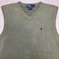 画像3: 「Polo by Ralph Lauren (ポロラルフローレン)」90s 00s 10s Lサイズ コットン オリーブ ポニー刺繍 ローゲージ ニット ベスト (3)