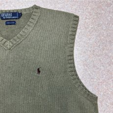 画像4: 「Polo by Ralph Lauren (ポロラルフローレン)」90s 00s 10s Lサイズ コットン オリーブ ポニー刺繍 ローゲージ ニット ベスト (4)
