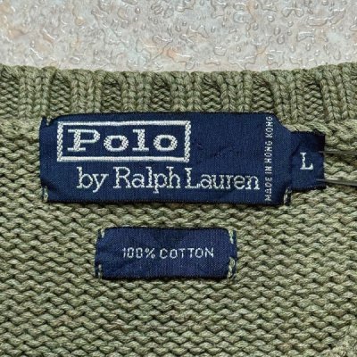 画像2: 「Polo by Ralph Lauren (ポロラルフローレン)」90s 00s 10s Lサイズ コットン オリーブ ポニー刺繍 ローゲージ ニット ベスト