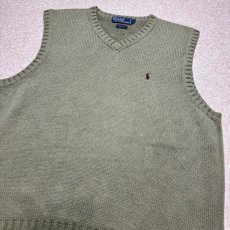 画像14: 「Polo by Ralph Lauren (ポロラルフローレン)」90s 00s 10s Lサイズ コットン オリーブ ポニー刺繍 ローゲージ ニット ベスト (14)