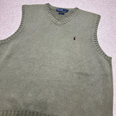 画像3: 「Polo by Ralph Lauren (ポロラルフローレン)」90s 00s 10s Lサイズ コットン オリーブ ポニー刺繍 ローゲージ ニット ベスト