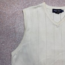 画像2: 「POLO GOLF RALPH LAUREN(ポロゴルフラルフローレン)」80s 90s Mサイズ USA製 コットン オフホワイト ポニー刺繍 ストライプ ニット ベスト (2)