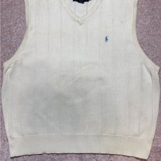 画像5: 「POLO GOLF RALPH LAUREN(ポロゴルフラルフローレン)」80s 90s Mサイズ USA製 コットン オフホワイト ポニー刺繍 ストライプ ニット ベスト (5)