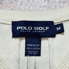 画像6: 「POLO GOLF RALPH LAUREN(ポロゴルフラルフローレン)」80s 90s Mサイズ USA製 コットン オフホワイト ポニー刺繍 ストライプ ニット ベスト (6)