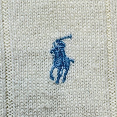 画像1: 「POLO GOLF RALPH LAUREN(ポロゴルフラルフローレン)」80s 90s Mサイズ USA製 コットン オフホワイト ポニー刺繍 ストライプ ニット ベスト