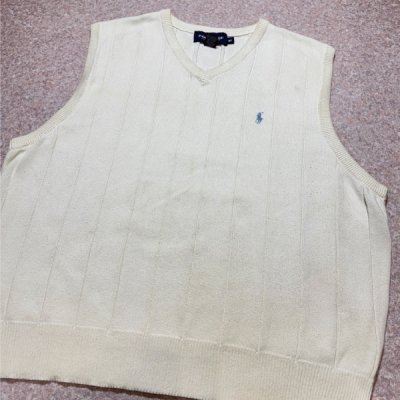 画像3: 「POLO GOLF RALPH LAUREN(ポロゴルフラルフローレン)」80s 90s Mサイズ USA製 コットン オフホワイト ポニー刺繍 ストライプ ニット ベスト