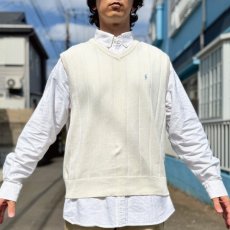 画像14: 「POLO GOLF RALPH LAUREN(ポロゴルフラルフローレン)」80s 90s Mサイズ USA製 コットン オフホワイト ポニー刺繍 ストライプ ニット ベスト (14)