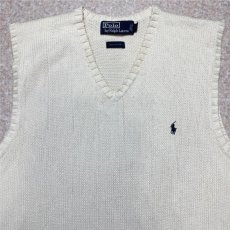 画像3: 「Polo by Ralph Lauren (ポロラルフローレン)」90s 00s 10s Mサイズ コットン オフホワイト ポニー刺繍 ローゲージ ニット ベスト (3)