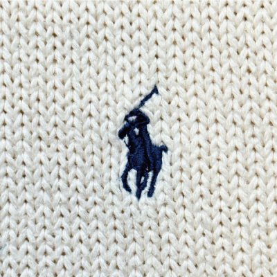 画像1: 「Polo by Ralph Lauren (ポロラルフローレン)」90s 00s 10s Mサイズ コットン オフホワイト ポニー刺繍 ローゲージ ニット ベスト