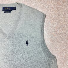 画像4: 「POLO RALPH LAUREN(ポロラルフローレン)」10s 20s SPサイズ ピマコットン ライトグレー ポニー刺繍 ニット ベスト (4)