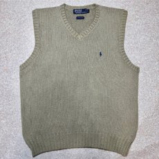 画像1: 「Polo by Ralph Lauren (ポロラルフローレン)」90s 00s 10s Lサイズ コットン グレージュ ポニー刺繍 ローゲージ ニット ベスト (1)