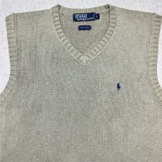 画像3: 「Polo by Ralph Lauren (ポロラルフローレン)」90s 00s 10s Lサイズ コットン グレージュ ポニー刺繍 ローゲージ ニット ベスト (3)