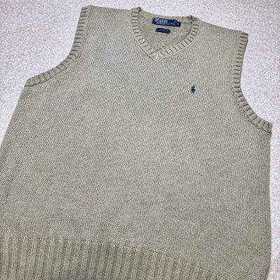 画像3: 「Polo by Ralph Lauren (ポロラルフローレン)」90s 00s 10s Lサイズ コットン グレージュ ポニー刺繍 ローゲージ ニット ベスト