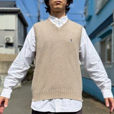 画像15: 「Polo by Ralph Lauren (ポロラルフローレン)」90s 00s 10s Lサイズ コットン グレージュ ポニー刺繍 ローゲージ ニット ベスト (15)