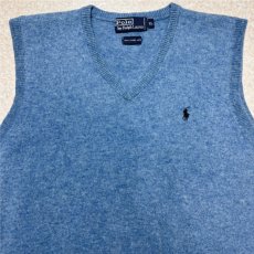 画像3: 「Polo by Ralph Lauren (ポロラルフローレン)」90s 00s 10s XLサイズ ラムズウール メランジブルー ポニー刺繍 ニット ベスト (3)