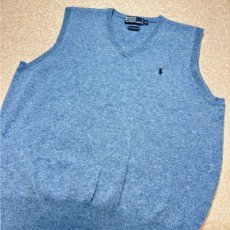 画像15: 「Polo by Ralph Lauren (ポロラルフローレン)」90s 00s 10s XLサイズ ラムズウール メランジブルー ポニー刺繍 ニット ベスト (15)