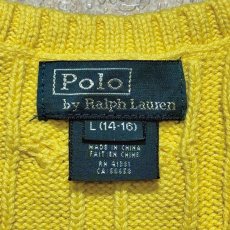画像6: 「Polo by Ralph Lauren (ポロラルフローレン)」90s 00s 10s ボーイズ L(14/16) Sサイズ相当 コットン イエロー ケーブル編み ポニー刺繍 ニット ベスト (6)
