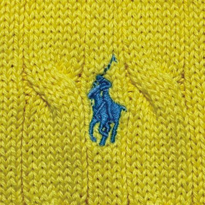 画像1: 「Polo by Ralph Lauren (ポロラルフローレン)」90s 00s 10s ボーイズ L(14/16) Sサイズ相当 コットン イエロー ケーブル編み ポニー刺繍 ニット ベスト