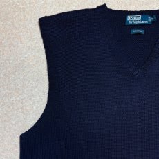 画像2: 「Polo by Ralph Lauren (ポロラルフローレン)」90s 00s 10s XLサイズ コットン ネイビー ポニー刺繍 ローゲージ ニット ベスト (2)