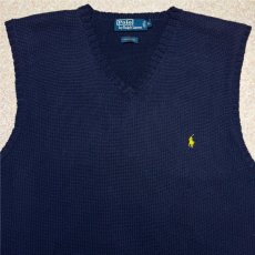 画像3: 「Polo by Ralph Lauren (ポロラルフローレン)」90s 00s 10s XLサイズ コットン ネイビー ポニー刺繍 ローゲージ ニット ベスト (3)