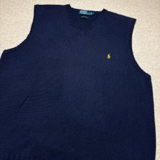 画像14: 「Polo by Ralph Lauren (ポロラルフローレン)」90s 00s 10s XLサイズ コットン ネイビー ポニー刺繍 ローゲージ ニット ベスト (14)