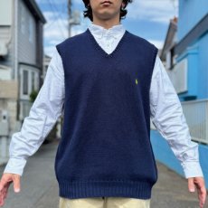 画像15: 「Polo by Ralph Lauren (ポロラルフローレン)」90s 00s 10s XLサイズ コットン ネイビー ポニー刺繍 ローゲージ ニット ベスト (15)