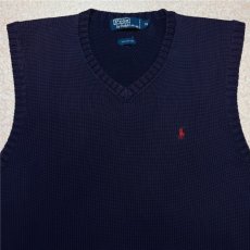 画像3: 「Polo by Ralph Lauren (ポロラルフローレン)」90s 00s 10s XLサイズ コットン ネイビー ポニー刺繍 ローゲージ ニット ベスト (3)