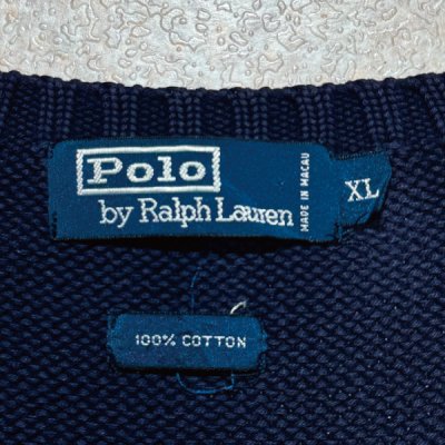画像2: 「Polo by Ralph Lauren (ポロラルフローレン)」90s 00s 10s XLサイズ コットン ネイビー ポニー刺繍 ローゲージ ニット ベスト