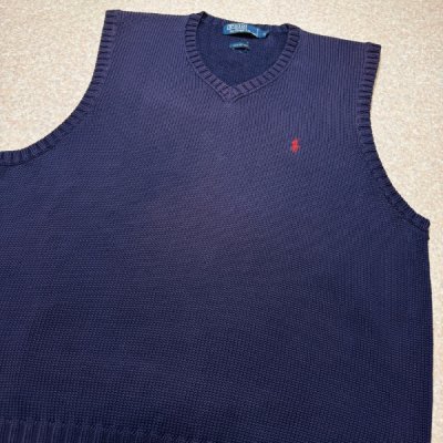 画像3: 「Polo by Ralph Lauren (ポロラルフローレン)」90s 00s 10s XLサイズ コットン ネイビー ポニー刺繍 ローゲージ ニット ベスト