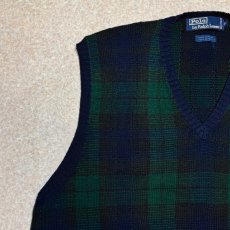 画像2: 「Polo by Ralph Lauren (ポロラルフローレン)」90s 00s 10s XL/XGサイズ コットン ブラックウォッチ ローゲージ ニット ベスト (2)