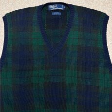 画像3: 「Polo by Ralph Lauren (ポロラルフローレン)」90s 00s 10s XL/XGサイズ コットン ブラックウォッチ ローゲージ ニット ベスト (3)