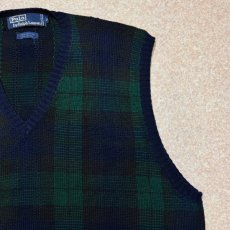 画像4: 「Polo by Ralph Lauren (ポロラルフローレン)」90s 00s 10s XL/XGサイズ コットン ブラックウォッチ ローゲージ ニット ベスト (4)