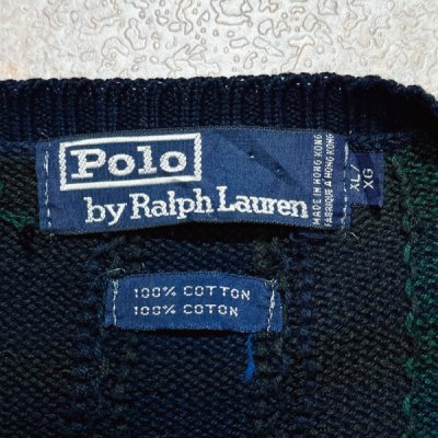 画像2: 「Polo by Ralph Lauren (ポロラルフローレン)」90s 00s 10s XL/XGサイズ コットン ブラックウォッチ ローゲージ ニット ベスト